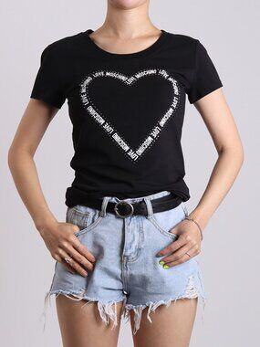 NWT - Love Moschino Rhinestone Heart T-shirt - Black🖤